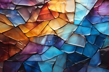 Poster - Abstract background of colorful, iridescent, geometric shapes, resembling cracked glass or gemstone.
