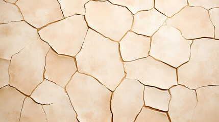 Poster - A cracked, dry surface with a light beige color, showcasing a textured pattern of irregular shapes and lines.