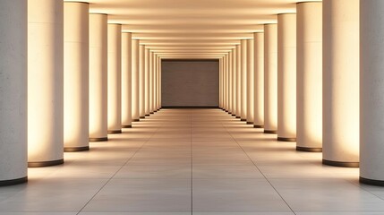 Aufkleber - Modern hallway with illuminated columns and clean lines, creating a serene atmosphere.