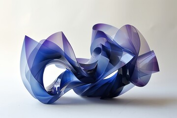 Poster - Abstract blue and purple glass sculpture on a white background.