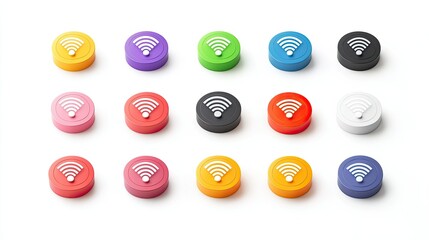 Poster - Colorful Wireless Signal Icons on White Background, Representing Connectivity, Technology, and Modern Communication in a Vibrant Visual Concept