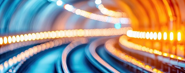 Poster - Abstract tunnel with light trails and curved tracks, motion blur effect, vibrant colors
