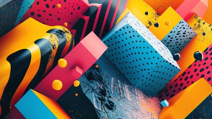 Poster - Abstract geometric shapes in vibrant colors with textures.