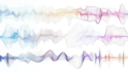 Poster - Abstract Sound Wave Patterns in Multicolored Gradient Design, Representing Audio Visualization and Digital Sound Technology with Smooth Flowing Lines and Waves