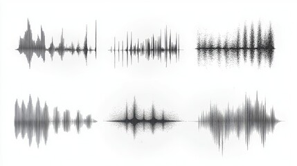 Poster - Abstract Visualization of Sound Waves in Monochrome Style Showcasing Different Frequencies and Amplitude Patterns Ideal for Music and Audio Representation