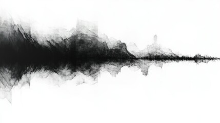 Poster - Abstract monochrome landscape with blurred reflections showcasing a dramatic contrast between dark and light elements, evoking a sense of mystery and depth in artistic interpretation.