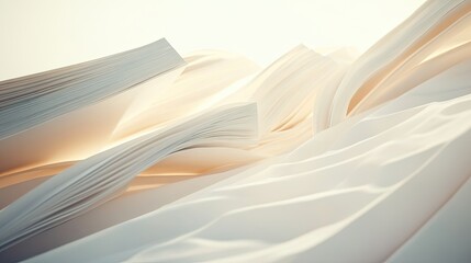 Poster - Abstract Wave of Soft White Paper Sheets with Gentle Curves and Light Reflections in a Serene Environment Perfect for Minimalist and Artistic Concepts