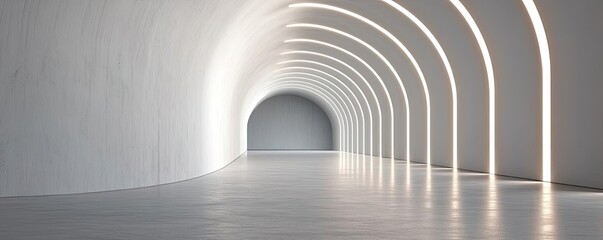 Poster - Minimalist interior corridor with curved walls and soft lighting.
