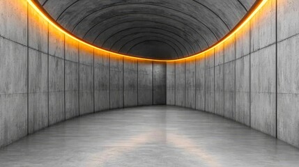 Poster - Modern concrete hallway with illuminated curved design and sleek floor.