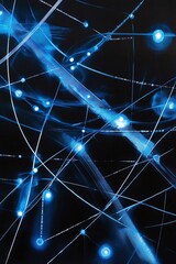 Poster - abstract blue light trails on black background with dynamic energy, modern art, futuristic design, d