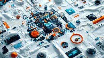 Poster - Abstract Technological Background with Geometric Shapes and Bright Colors Illustrating Modern Digital Concepts in Computing and Engineering