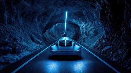 Poster - Futuristic car driving through an illuminated tunnel