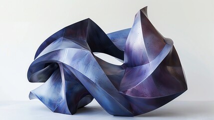 Poster - Abstract metallic blue and purple sculpture with a white background.