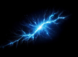 A bright blue electric discharge in the shape of a lightning bolt against a dark background.