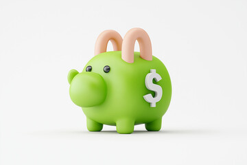 savings account icon, plasticine 3D model, with green currency symbols, isolated on white background