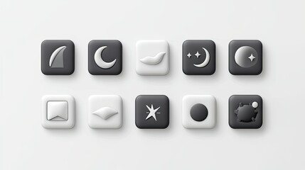 Poster - Modern Minimalistic Icons Featuring Black and White Designs of Celestial and Symbolic Elements on a Clean Background for Creative Projects