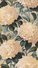 Wall Mural - In the captivating and intricate floral pattern, large, yellow hydrangea flowers