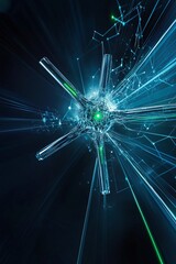 Poster - abstract depiction of a futuristic molecular structure radiating energy and light in a dark backdrop