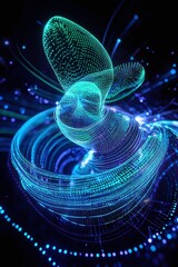 Poster - abstract digital art with colorful swirling light patterns and dots representing motion and energy i