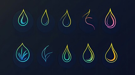 Poster - Collection of Colorful Water Drop Designs Featuring Modern Illustrations for Creative Projects, Presentation Materials, and Digital Artwork Inspiration