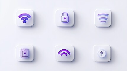 Poster - Stylish Purple and White Icons Representing Wireless Connectivity and Security Features for Modern Digital Experiences
