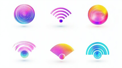 Poster - Abstract digital symbols of wireless connectivity and signal strength in vibrant colors featuring swirling patterns that convey modern technology and innovation.