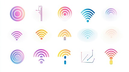 Poster - A Collection of Vibrant Abstract Wireless Signal Icons Featuring Colorful Waves, Circles, and Innovative Designs for Digital Communication Concepts