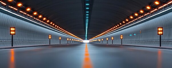 Poster - Futuristic tunnel view with illuminated lines and clear perspective.