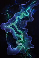 Poster - Abstract Flowing Lines Illustration with Bright Neon Colors and Electric Energy Effect in Dark Background Setting for Modern Art and Technology Themes