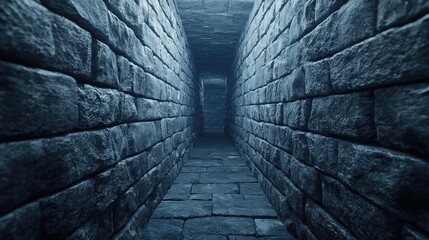 Poster - Narrow stone corridor leading to a distant door, moody lighting.