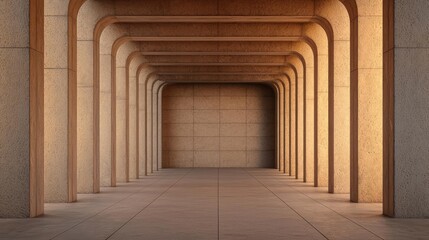 Poster - Interior of a modern hall showcasing elegant arches and warm lighting.