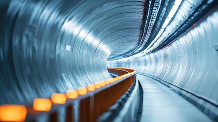 Poster - Futuristic tunnel with illuminated edges in blue tones, creating a sense of speed.
