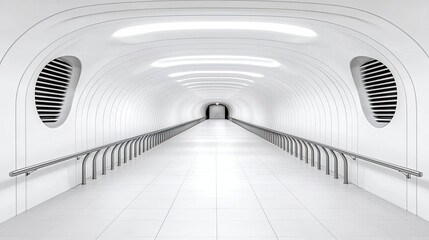 Aufkleber - Futuristic white corridor with smooth lines and minimalist design, illuminated ambiance.