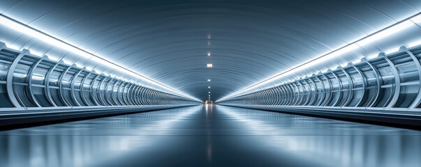 Aufkleber - Futuristic tunnel with illuminated walls, minimalist design.