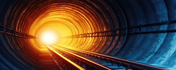Poster - Illuminated tunnel with train tracks leading to bright light.