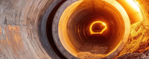 Aufkleber - Industrial tunnel view with orange lighting and concrete texture.