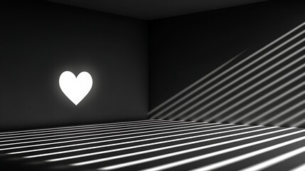 Wall Mural - light and shadow play in minimalist room highlighting heart design on wall with striking stripes, pe