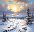 © BetiBup33 - Illustration of winter snowy landscape with dramatic clouds.