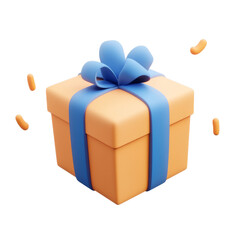 Wall Mural - orange gift box with blue ribbon 3d render icon isolated on transparent background cutout
