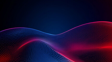 Fototapete - Abstract wavy pattern with glowing red and blue dots on a dark background.
