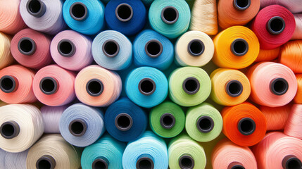 Poster - Top view image of many colorful threads arranged next to each other, showing a wide variety of colors