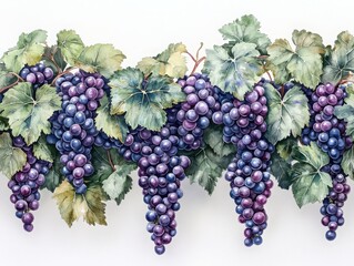 Poster - Explore the vibrant watercolor masterpiece of a grapevine adorned with lush purple grapes