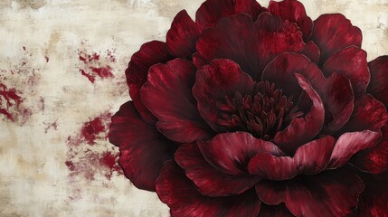Wall Mural - Luxurious peony petals in burgundy over a distressed vintage texture