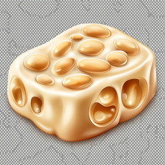 Close-up of a piece of white chocolate with caramel filling.