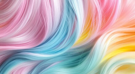 Poster - A vibrant swirl of pastel colors creates a mesmerizing abstract design, featuring soft hues of pink, blue, and yellow in fluid motion.