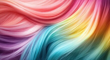 Poster - A vibrant, swirling pattern of colored strands resembling hair, featuring shades of pink, blue, and yellow, creating a dynamic and energetic visual effect.