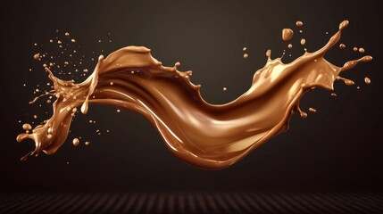 Poster - A chocolate wave is splashing on a dark background