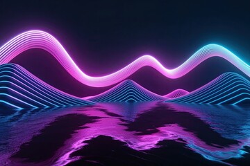 Poster - Three-Dimensional Futuristic Waves with Neon Glow Effects