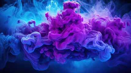 Poster - Outstanding Blue purple glowing smoke cloud wave on dark black abstract art background