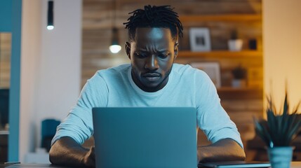 Aufkleber - A man is sitting at a table with a laptop in front of him